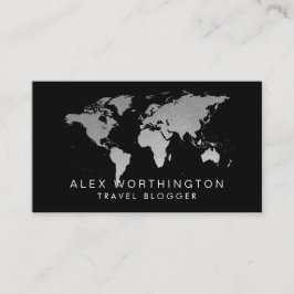 Tarjeta De Visita Viajes internacionales del mapa del mundo plateado
