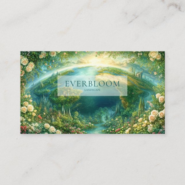 Tarjeta De Visita Vibrant Fantasy Earth Globe and Lush Rose Garden (Anverso)