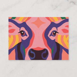 Tarjeta De Visita Vibrant Pop Art Cow Face Portrait