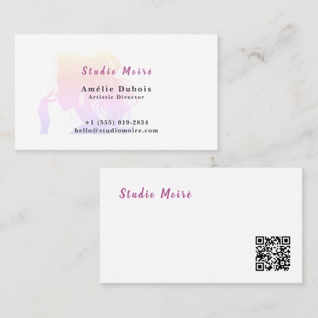 Tarjeta De Visita Vibrant Rainbow Subtle Luxury Salon QR Code (Anverso / Reverso)