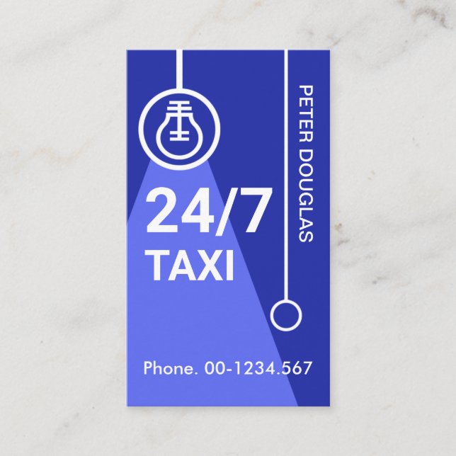 Tarjeta De Visita Vibrante Blue Light Bombilla Beam Night Taxi Servi (Anverso)