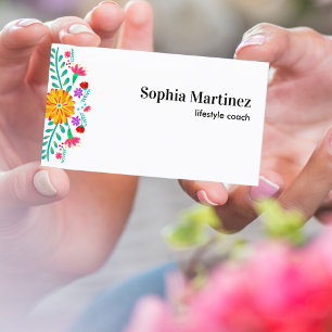 Tarjeta De Visita Vibrante Fiesta Mexicana Floral Blanco