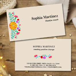 Tarjeta De Visita Vibrante Fiesta Mexicana Floral Champagne