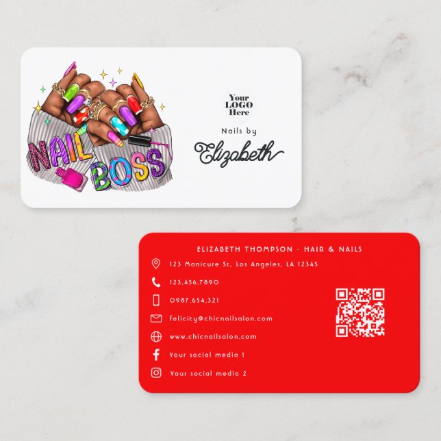 Tarjeta De Visita Vibrante mujer negra, jefe de nail (Anverso / Reverso)