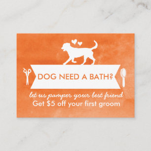Tarjeta De Visita Vibrante Naranja de la promoción de Perro Groomer