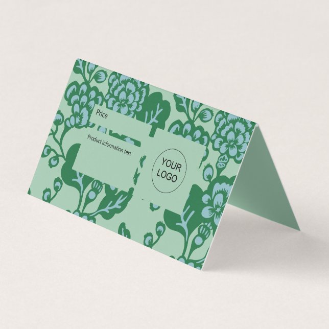 Tarjeta De Visita Vibrante verde y azul, audaz Rótulo de patrón flor (Anverso)