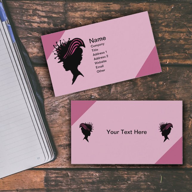 Tarjeta De Visita Victoriana de la época Lady Black Silhouette Fancy (Silhouette of Victorian women with fancy pink hat on shades of pink business cards.)