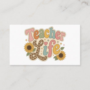 Tarjeta De Visita Vida de Profesor Groovy Girasol y Estampado de Leo