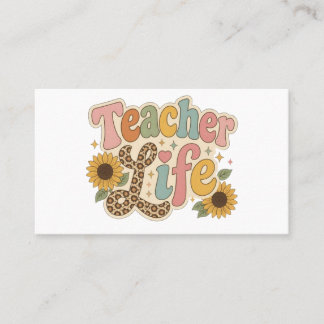 Tarjeta De Visita Vida de Profesor Groovy Girasol y Estampado de Leo