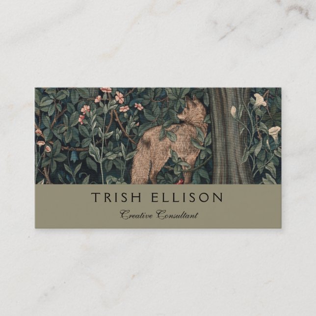 Tarjeta De Visita Vida silvestre William Morris Greenery Fox (Anverso)