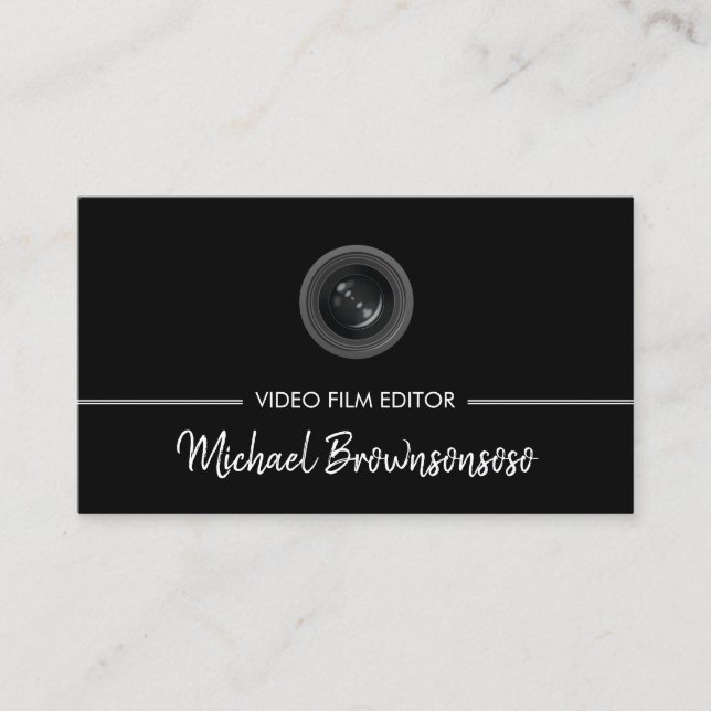Tarjeta De Visita Video Editor Cineasta Black Movie Reel Logo (Anverso)