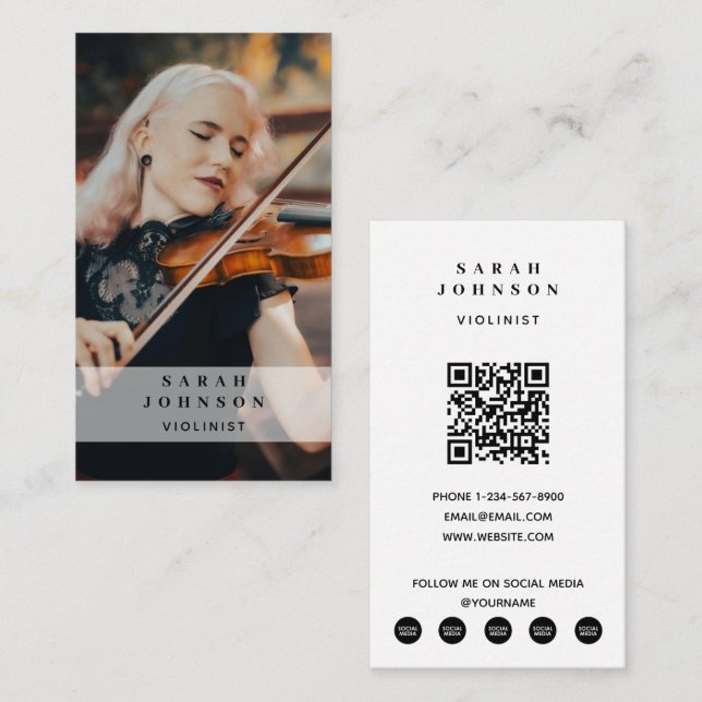Tarjeta De Visita Vídeo violinista foto de medios sociales (Anverso / Reverso)