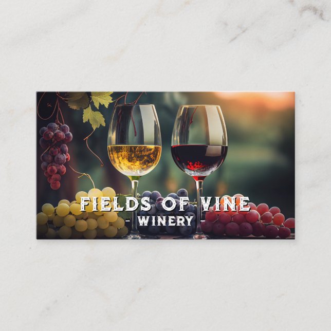 Tarjeta De Visita Vidrio rojo y blanco | Uvas de vino (Anverso)