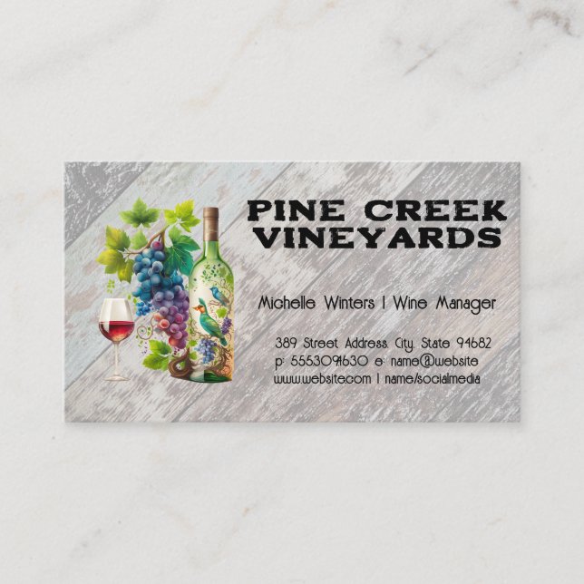 Tarjeta De Visita Vidrio y botella | Bodega | Madera Rusa (Anverso)