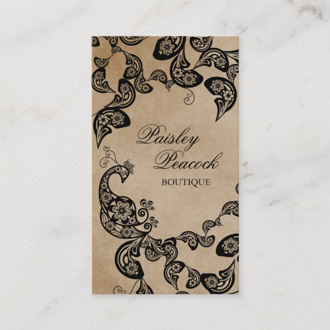 Tarjeta De Visita Viejo Boho Moda Paisley Elegante Peacock Floral (Anverso)