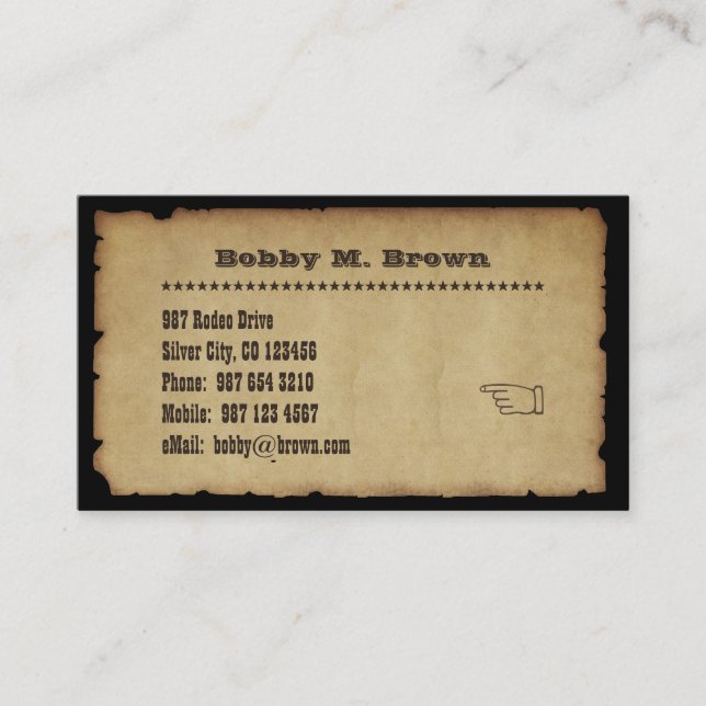 Tarjeta De Visita Viejo estilo occidental (Anverso)
