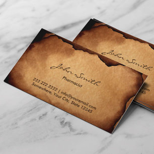 Tarjeta De Visita Viejo farmacéutico de papel quemado del vintage