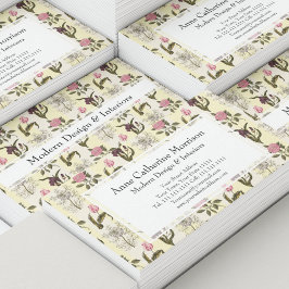 Tarjeta De Visita Viejo Jardín Inglés Vintage Yellow Stripes Floral