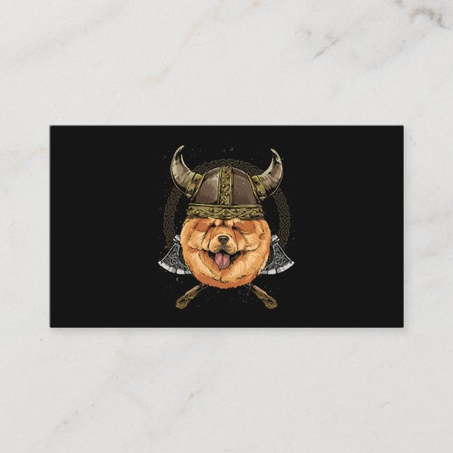 Tarjeta De Visita Viking Chow Chow Dog con Viking Helmet Mjolnir Ax (Anverso)