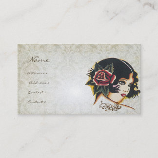 Tarjeta De Visita Vinatge Chica Damask Rosa Boutique Fashion Busines