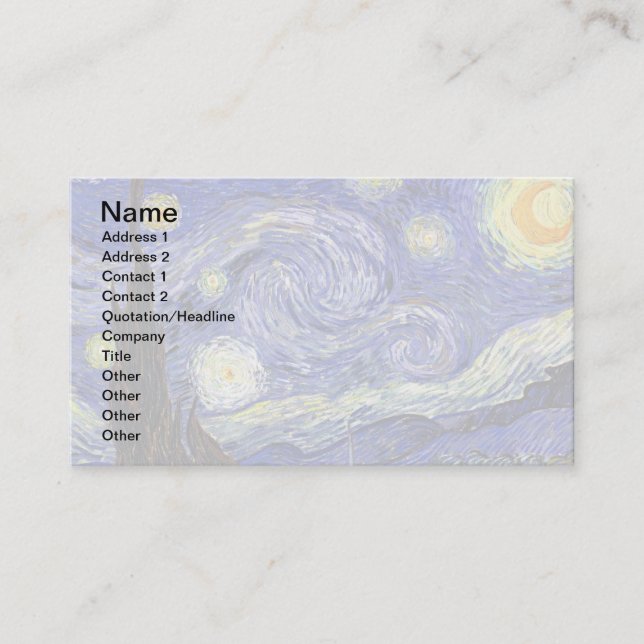 Tarjeta De Visita Vincent Van Gogh - El Bella Artes de la Noche Star (Anverso)