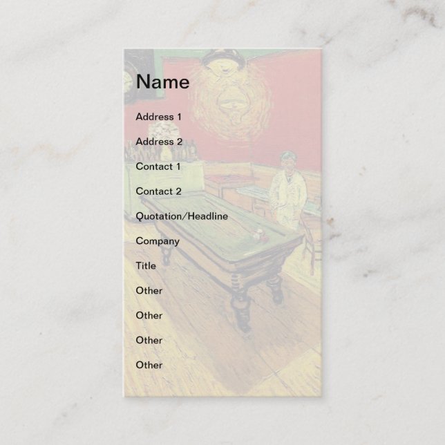 Tarjeta De Visita Vincent Van Gogh - El Bella Artes del café nocturn (Anverso)