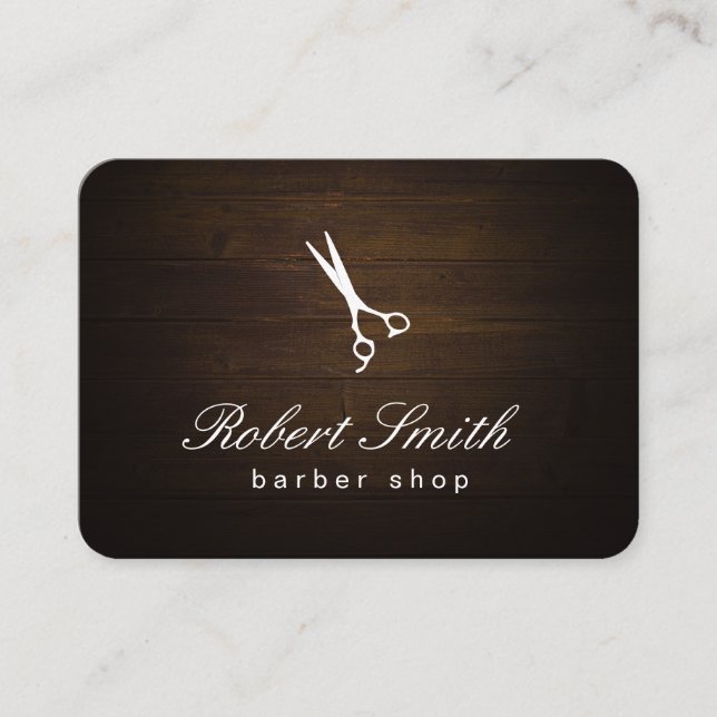Tarjeta De Visita Viñeta de fondo de madera de Barber Shop (Anverso)