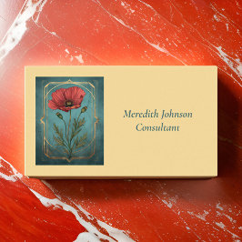 Tarjeta De Visita Viñeta elegante roja y flor verde Verde azulado