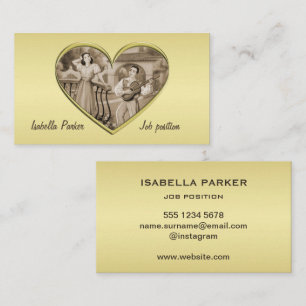 Tarjeta De Visita Viñeta Romance, hombre y mujer, oro