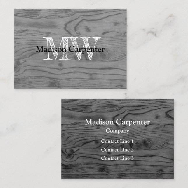 Tarjeta De Visita Viñeta rústica de madera quemada gris carpintero M (Anverso / Reverso)