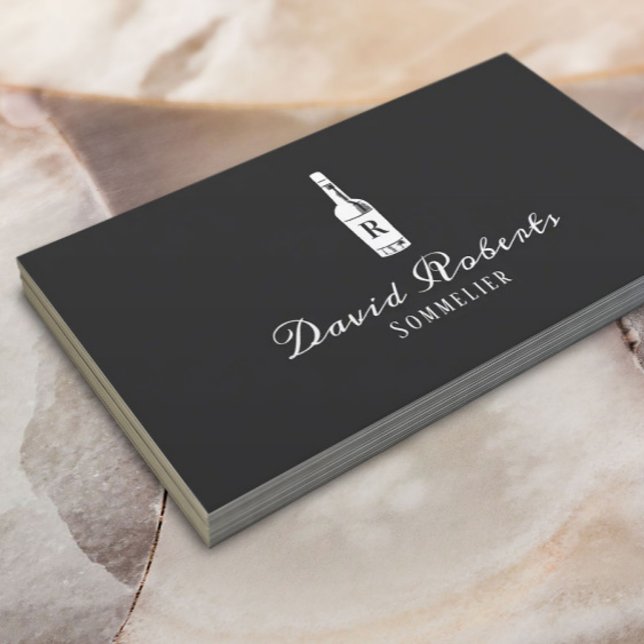 Tarjeta De Visita Vino Bartender Sommelier Elegante Gris oscuro (Subido por el creador)