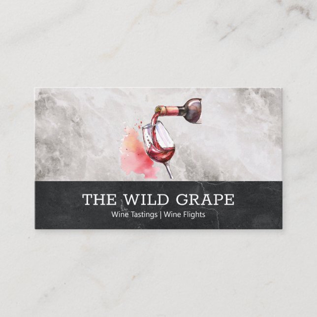 Tarjeta De Visita Vino Bottle Pour | Arte acuático (Anverso)