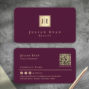 Tarjeta De Visita Vino Burgundy Profesional & Monograma de Lujo en O