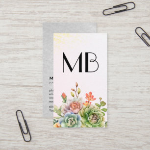 Tarjeta De Visita Vino monogramo   Flores suculentas