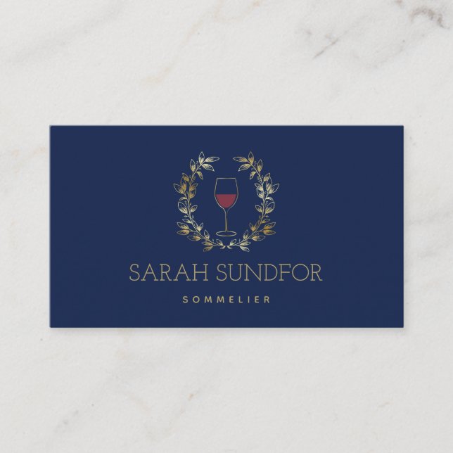 Tarjeta De Visita Vino Rojo Faux Gold Wreath Sommelier (Anverso)