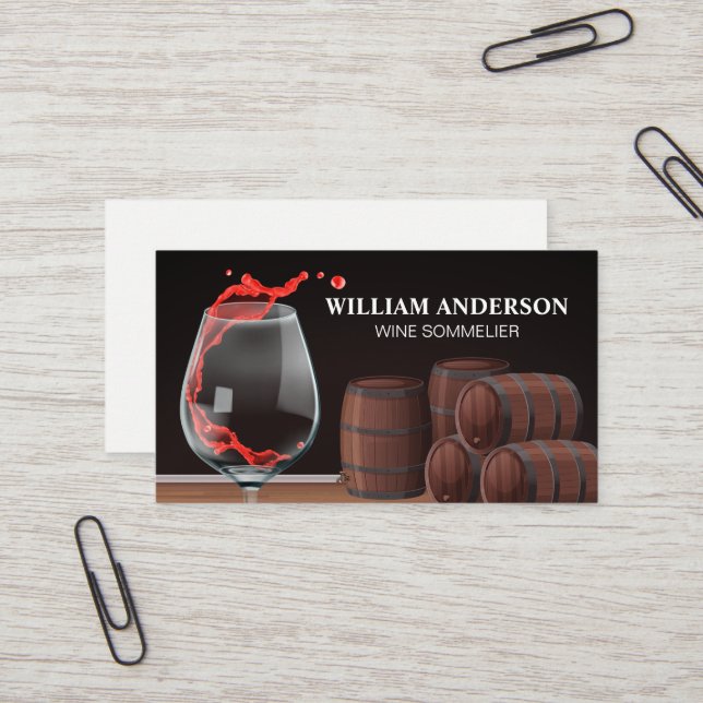 Tarjeta De Visita Vino Rojo Splash | Barriles (Anverso/Reverso In Situ)