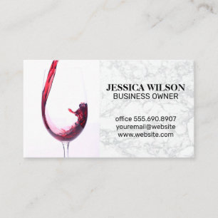 Tarjeta De Visita Vino Rojo Vierdo en Vidrio   Mármol blanco