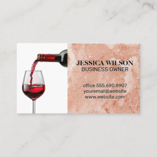 Tarjeta De Visita Vino Rojo Vierdo en Vidrio   Mármol Naranja rosa