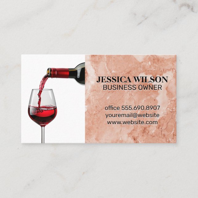 Tarjeta De Visita Vino Rojo Vierdo en Vidrio | Mármol Naranja rosa (Anverso)