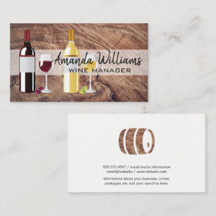 Tarjeta De Visita Vino rojo y blanco   Fondo de madera