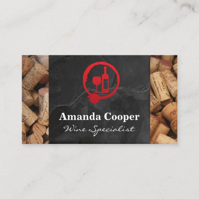 Tarjeta De Visita Vino rojo y botella | Pizarra y corchos (Anverso)