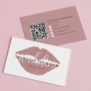 Tarjeta De Visita Vino Tintado Lips caligrafía Script código QR