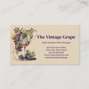 Tarjeta De Visita Vino Vintage y uvas