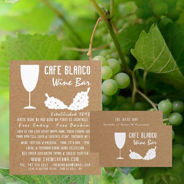 Tarjeta De Visita Vino Y Uvas, Bar De Vino Rústico/Vino (Subido por el creador)