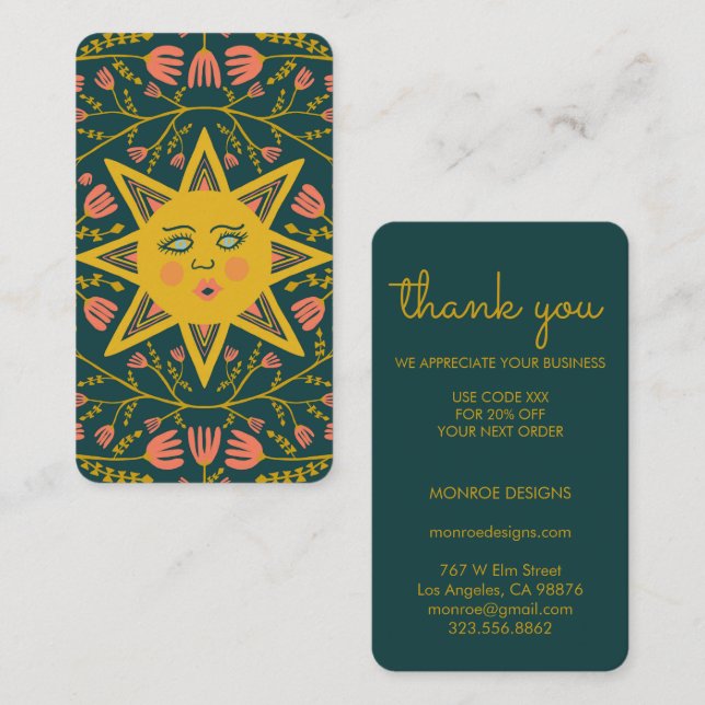 Tarjeta De Visita Vinos de sol y flores Elegante Boho GRACIAS AL DES (Anverso / Reverso)
