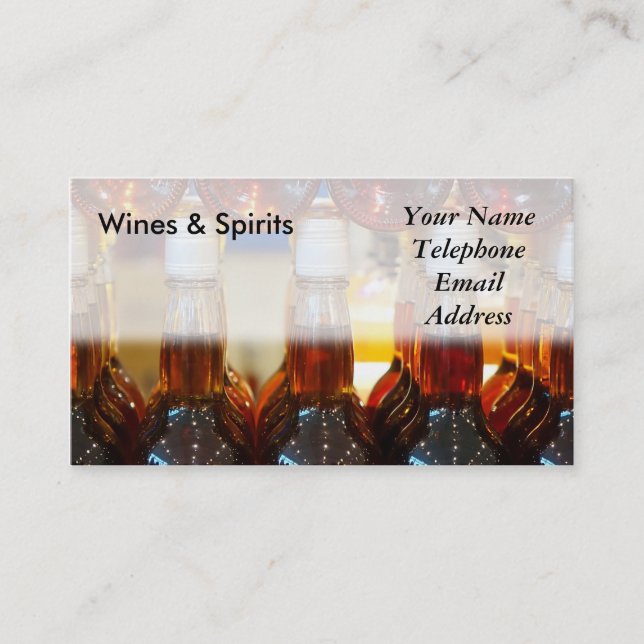 Tarjeta De Visita Vinos finos y tienda de las bebidas espirituosas (Anverso)
