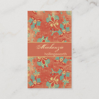 Tarjeta de visita vintage Aqua and Tangerine Flora