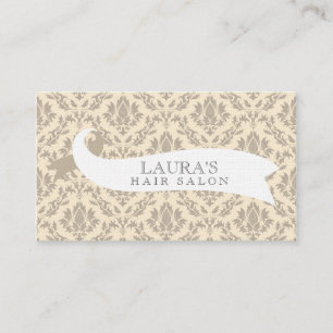 Tarjeta De Visita Vintage Beige Damask Hair Salon