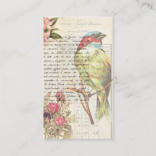 Tarjeta De Visita Vintage Bird Decoupage Botanical (Anverso)