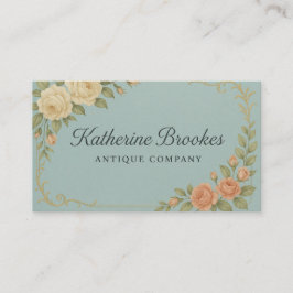 Tarjeta De Visita Vintage Blue and Peach Floral Business Card